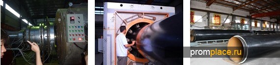 Экструзионная линия для
производства
противокоррозионных
теплозащитных труб из ПЭ